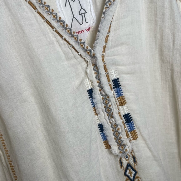 Johnny Was | Embroidered Gauzy Ivory Blouse Tunic Western Bohemian Relaxed Fit - Picture 8 of 10